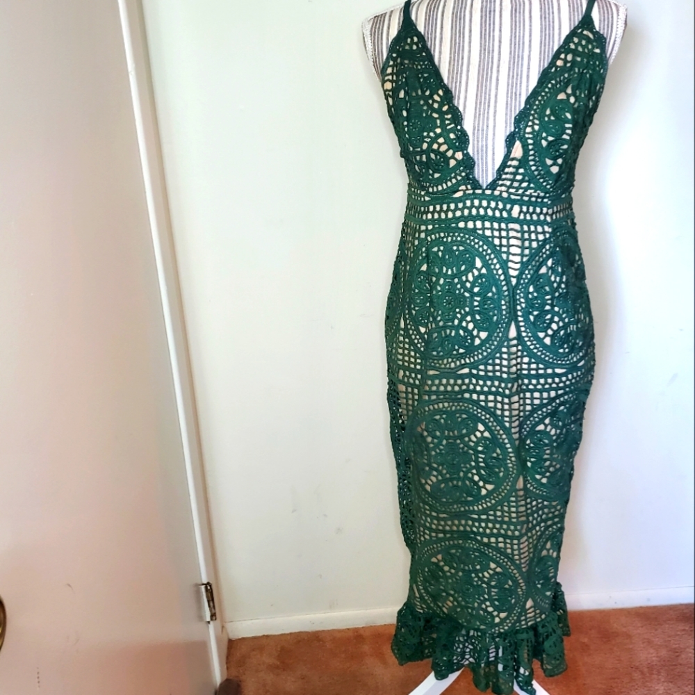 PLT Like New Green crochet dress